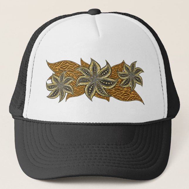 African Abstract Floral Batik Style Trucker Hat (Front)
