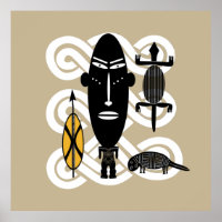 african abstract portrait shield spear afro art