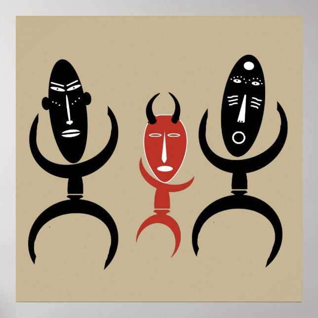 African abstract tribal dancing art poster (Front)
