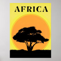 African Acacia Tree Against an Orange Sunset