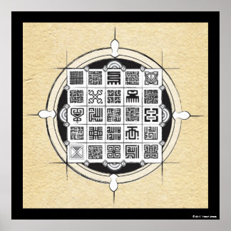 African Adinkra and Kufic Arabic on Parchment Poster
