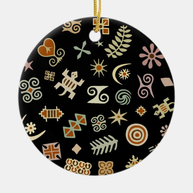 African Adinkra Symbols Ceramic Tree Decoration (Front)