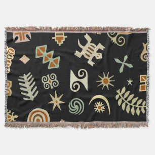 African Adinkra Symbols Throw Blanket