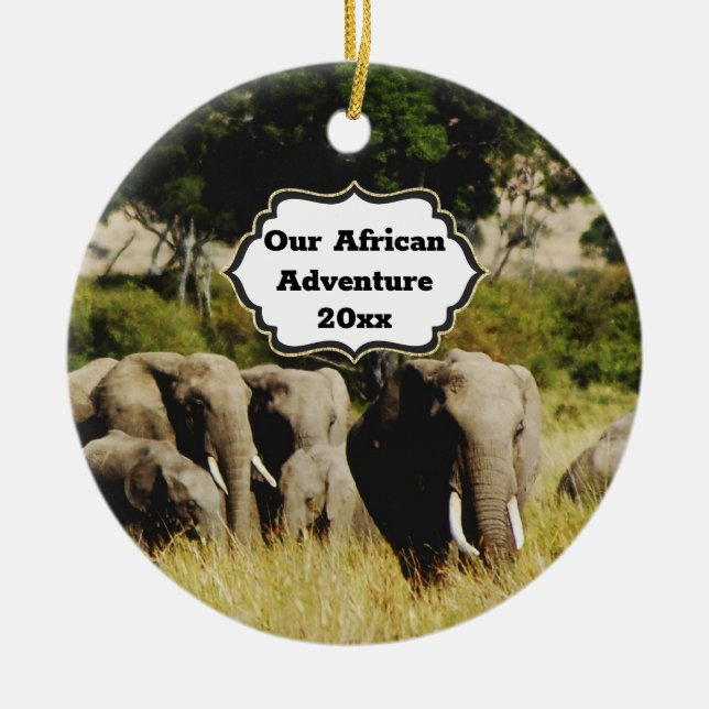 African adventure DIY year african elephant photo Ceramic Tree Decoration (Front)
