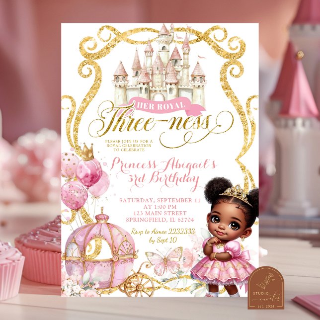 African Afro Princess Her Royal Three-ness Invitation (Creator Uploaded)
