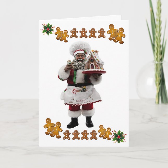 African Amer. Santa's Gingerbread Recipe Christmas Card (Front)