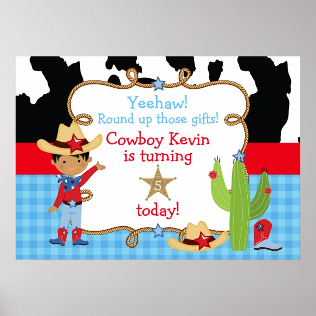 African Amerian Cowboy Western Birthday Party Poster (Front)