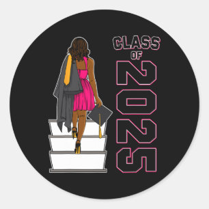 African American Afro Black Girl Graduation Cl Of Classic Round Sticker