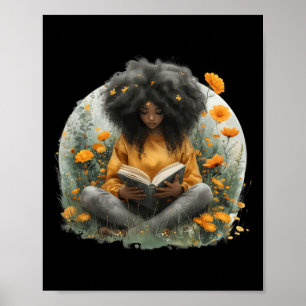 African American Afro Girl Black Woman Reading Boo Poster