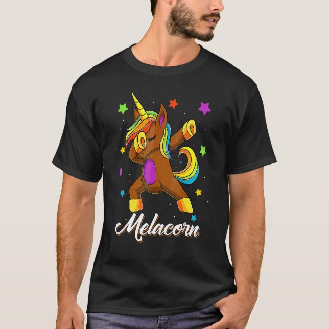 African American Afro Unicorn Rainbow Apparel Blac T-Shirt (Front)