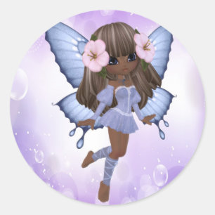 African American and Purple Fairy Classic Round Sticker