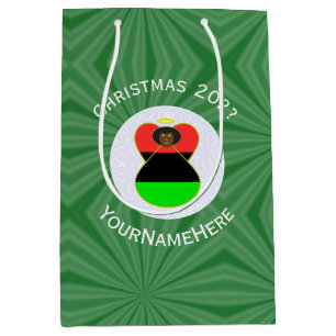 African American Angel Christmas Flag Personalised Medium Gift Bag