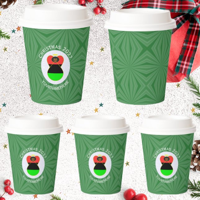 African American Angel Christmas Flag Personalised Paper Cups (Creator Uploaded)