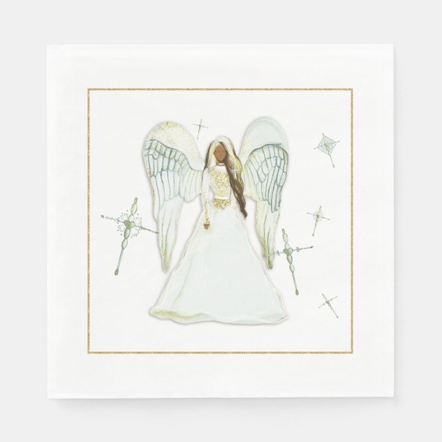 African American Angel Christmas Paper Napkin (Front)