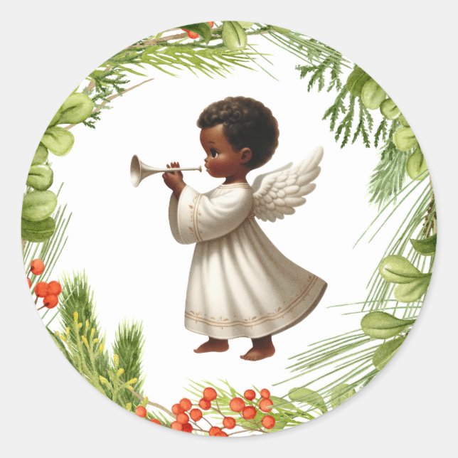 African American Angel Christmas Sticker (Front)