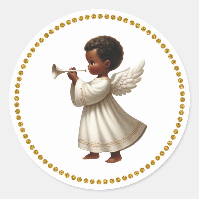 African American Angel Christmas Sticker (Front)