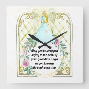 African American angel church window blue dress Square Wall Clock
