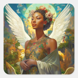 African American Angel Goddess Fantasy Art Square Sticker