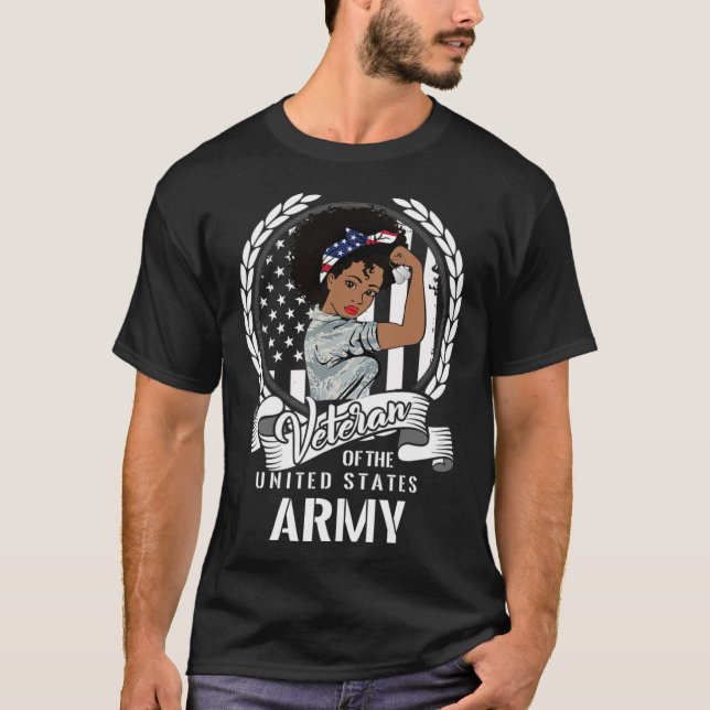 African American Army Veteran Woman Black Us Girl T-Shirt (Front)