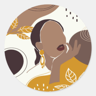African American Art, Leaf Girl Print, Black Woman Classic Round Sticker