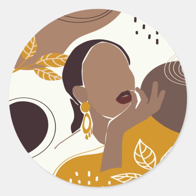 African American Art, Leaf Girl Print, Black Woman Classic Round Sticker (Front)