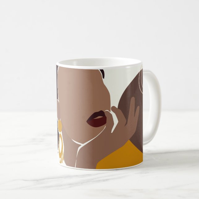 African American Art, Leaf Girl Print, Black Woman Coffee Mug (Front Right)