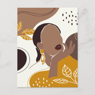 African American Art, Leaf Girl Print, Black Woman Postcard
