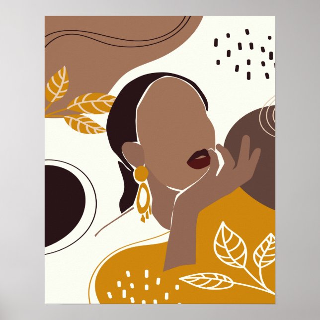 African American Art, Leaf Girl Print, Black Woman Poster (Front)