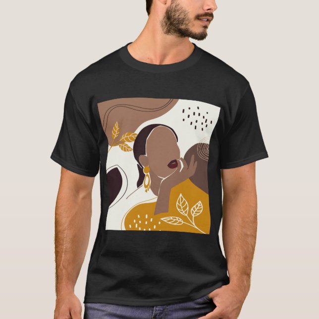 African American Art, Leaf Girl Print, Black Woman T-Shirt (Front)