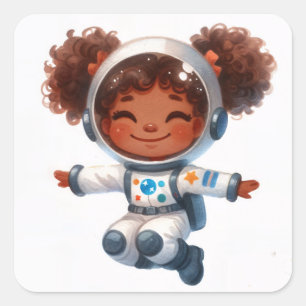 African American Astronaut Girl With Afro Puffs Square Sticker