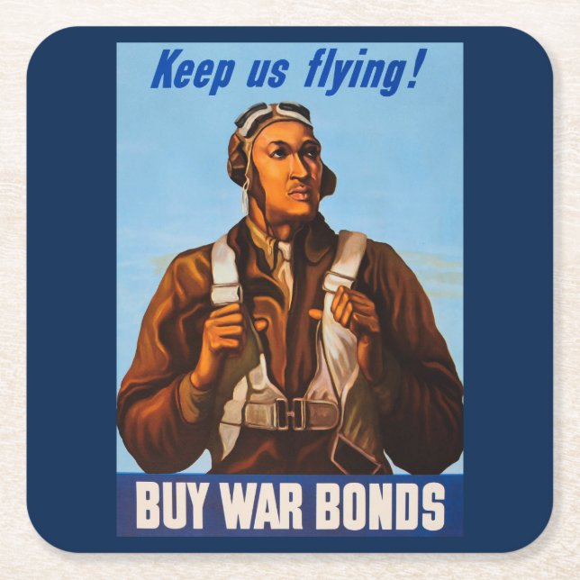 African American Aviators Fighter Pilots of WW2  Square Paper Coaster (Front)