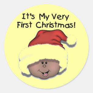 African American Baby 1st Christmas Classic Round Sticker