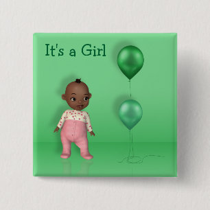 African American Baby Balloons It's a Girl Button