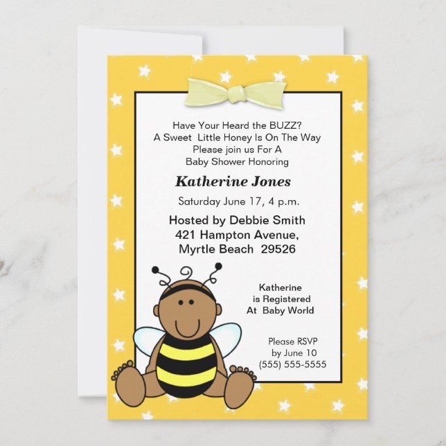 African American Baby Bee Baby Shower  Invitation (Front)