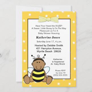 African American Baby Bee Baby Shower Invitation