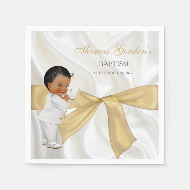 African American Baby Boy Baptism Christening Napkin (Front)