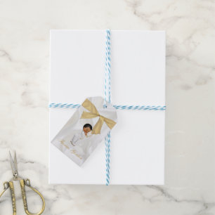 African American Baby Boy Baptism Gold Cross Gift Tags