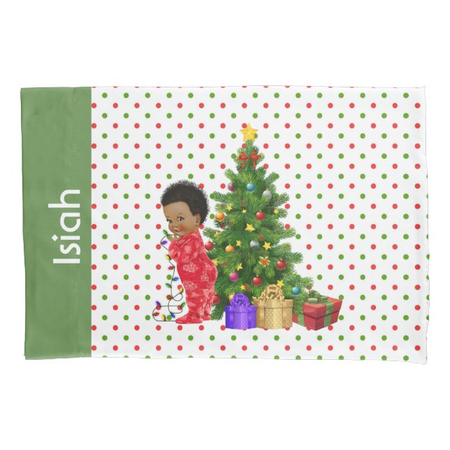 African American Baby Boy Christmas Pillowcase Mon (Front)