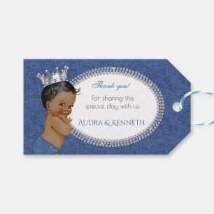 African American Baby Boy Denim & Diamonds Crown Gift Tags