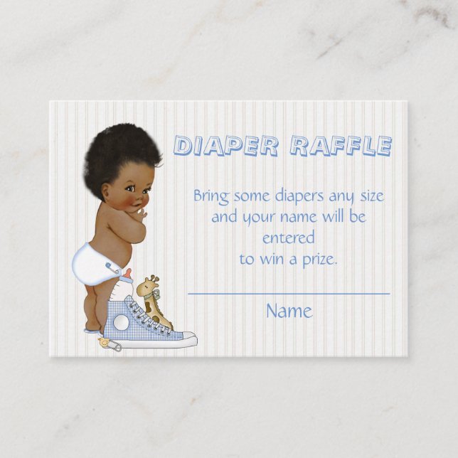 African American Baby Boy Diaper Raffle Ticket Enclosure Card (Front)