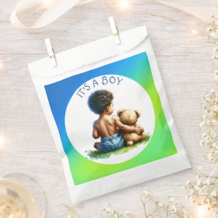 African-American Baby Boy with Teddy Baby Shower Favour Bags