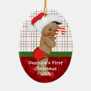 African American Baby Boy's First Christmas Orname Ceramic Tree Decoration