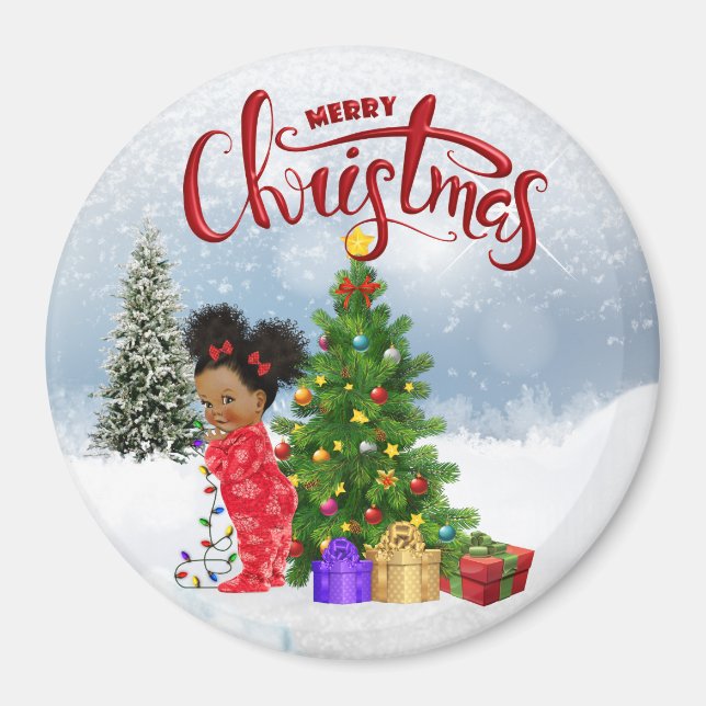 African American Baby Christmas Magnet (Front)
