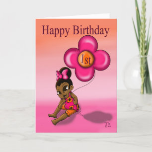 African American Baby Girl 1st Birthday Card