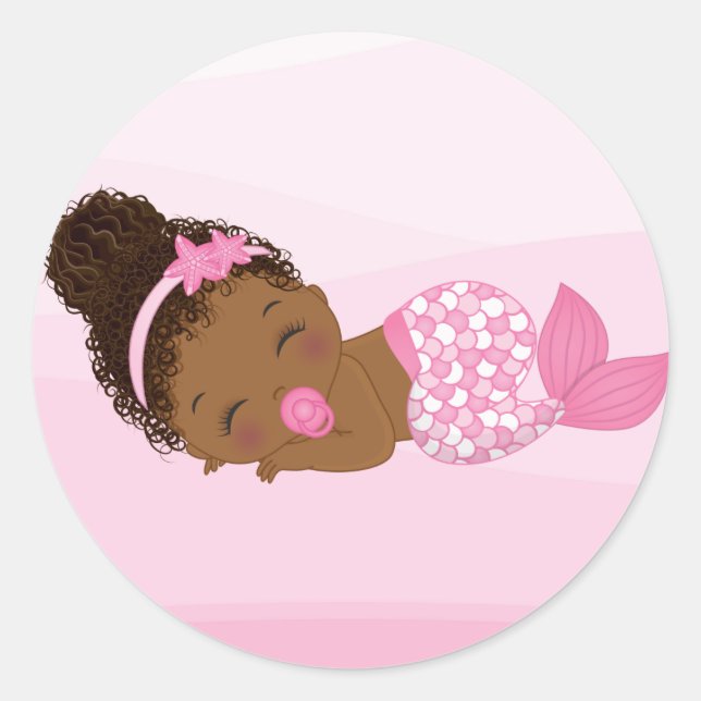 African American Baby Girl,  Baby Mermaid Sticker (Front)