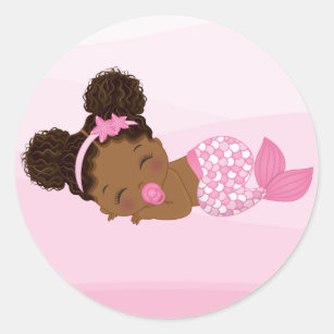 African American Baby Girl,  Baby Mermaid Sticker