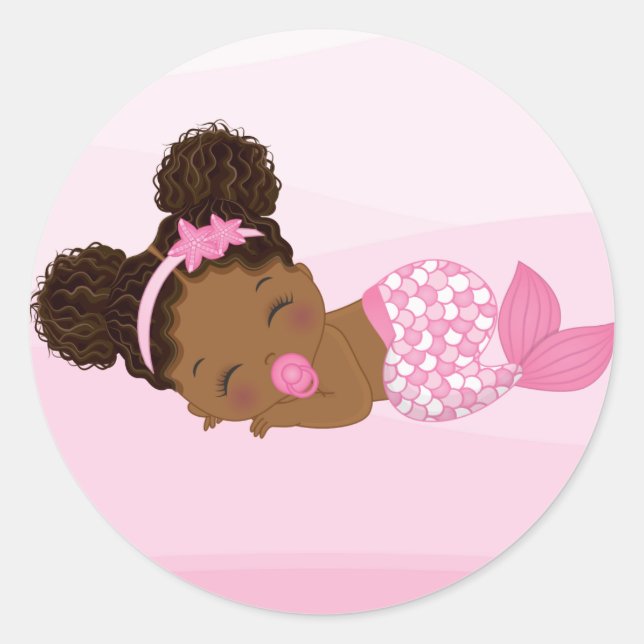 African American Baby Girl,  Baby Mermaid Sticker (Front)