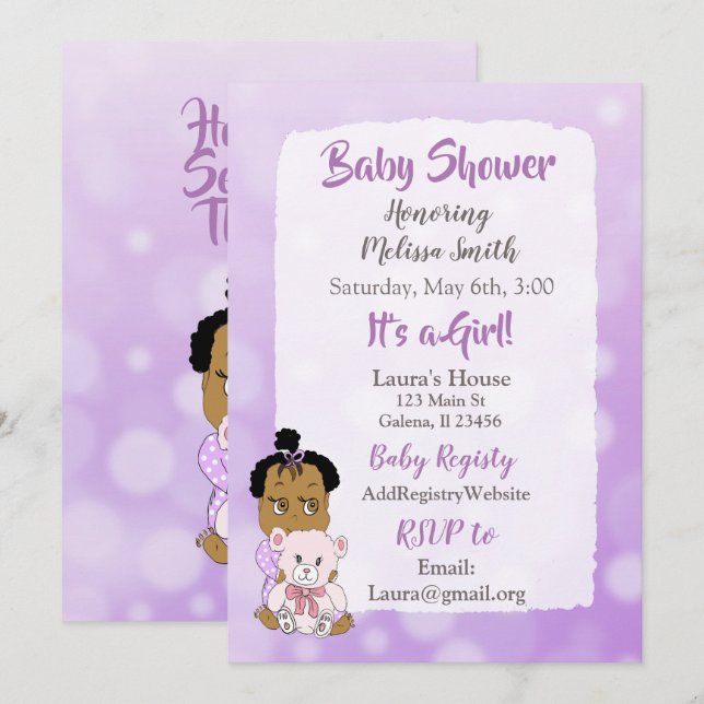 African American Baby Girl Baby Shower Invitation (Front/Back)