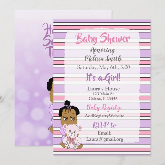 African American Baby Girl Baby Shower Invitation (Front/Back)