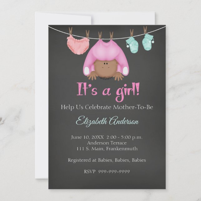 African American Baby Girl Baby Shower Invitation (Front)